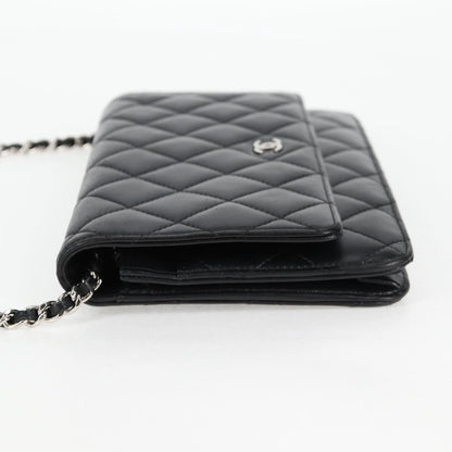 Chanel Matelasse Chain Wallet Lamb Skin Black Silver Cc