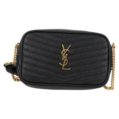 Saint Laurent Chain Lou Mini Shoulder Bag Leather Black Gold
