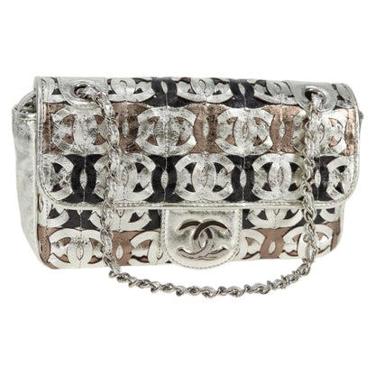 Chanel Chain Matelasse Shoulder Bag Leather Silver Cc