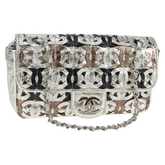 Chanel Chain Matelasse Shoulder Bag Leather Silver Cc