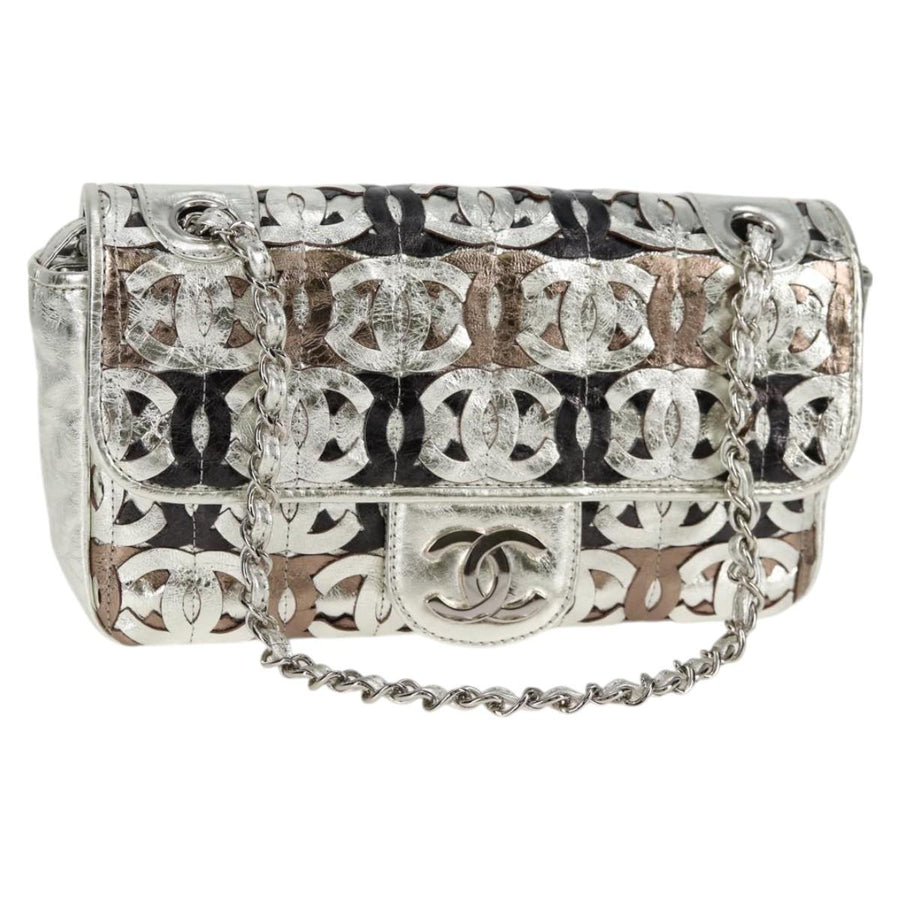 Chanel Chain Matelasse Shoulder Bag Leather Silver Cc