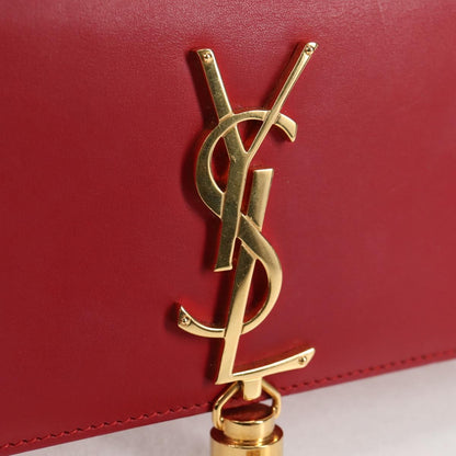 Saint Laurent Chain Shoulder Bag Leather Red Gold