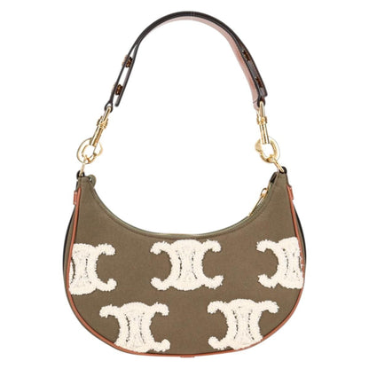 Celine Triomphe Ava Shoulder Bag Canvas Leather Pile Khaki Gold