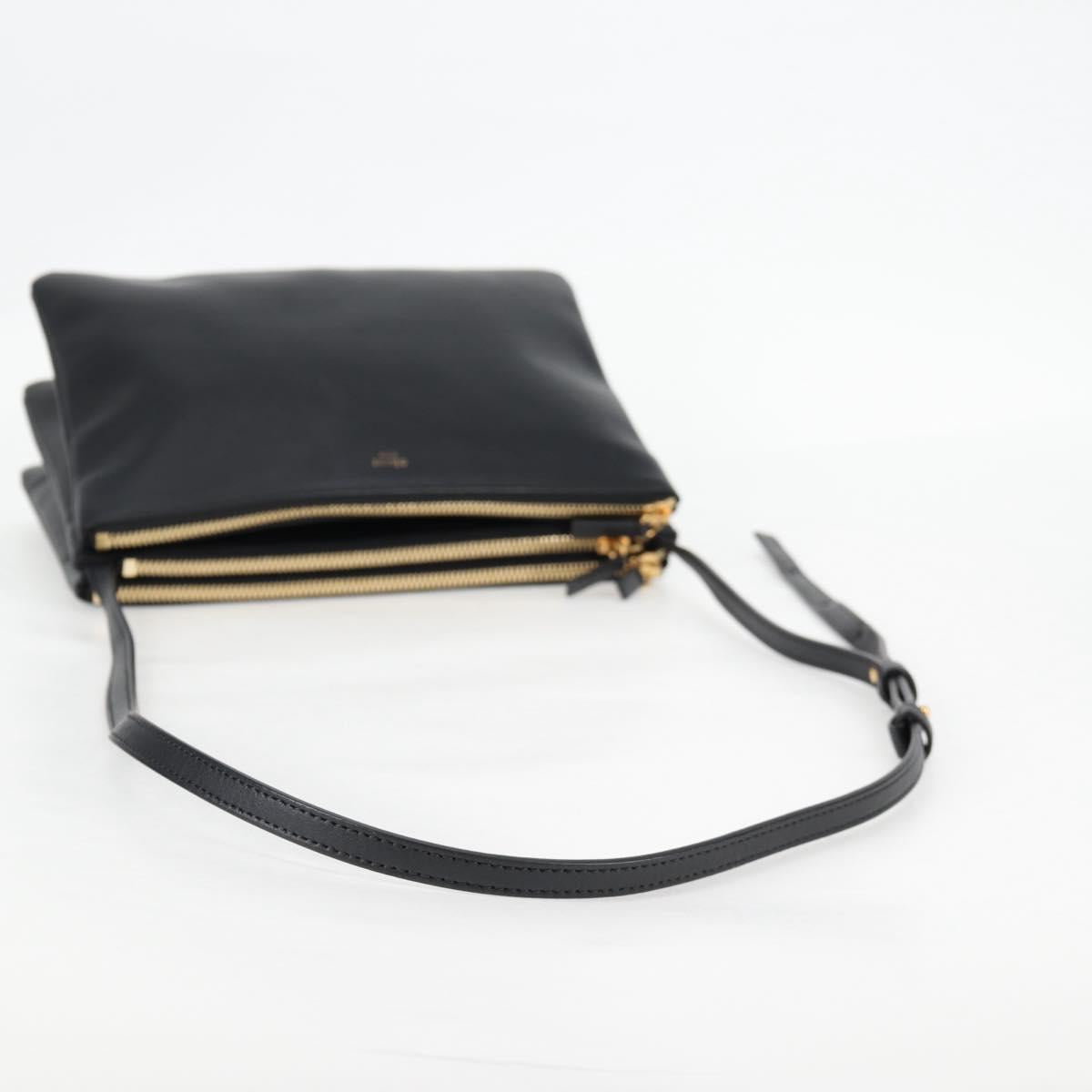 Celine Trio Large Shoulder Bag Leather Black Gold