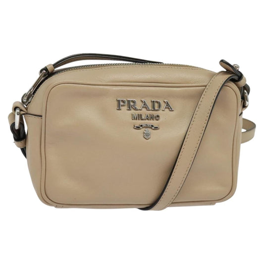 Prada Shoulder Bag Leather Beige Silver