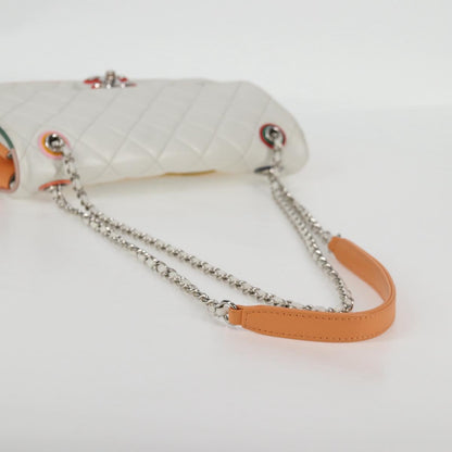 Chanel Matelasse Chain Shoulder Bag Lamb Skin White Silver Cc