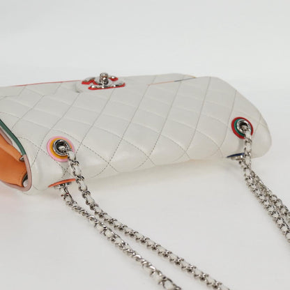 Chanel Matelasse Chain Shoulder Bag Lamb Skin White Silver Cc