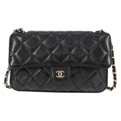 Chanel Matelasse Chain Shoulder Bag Caviar Skin Black Cc