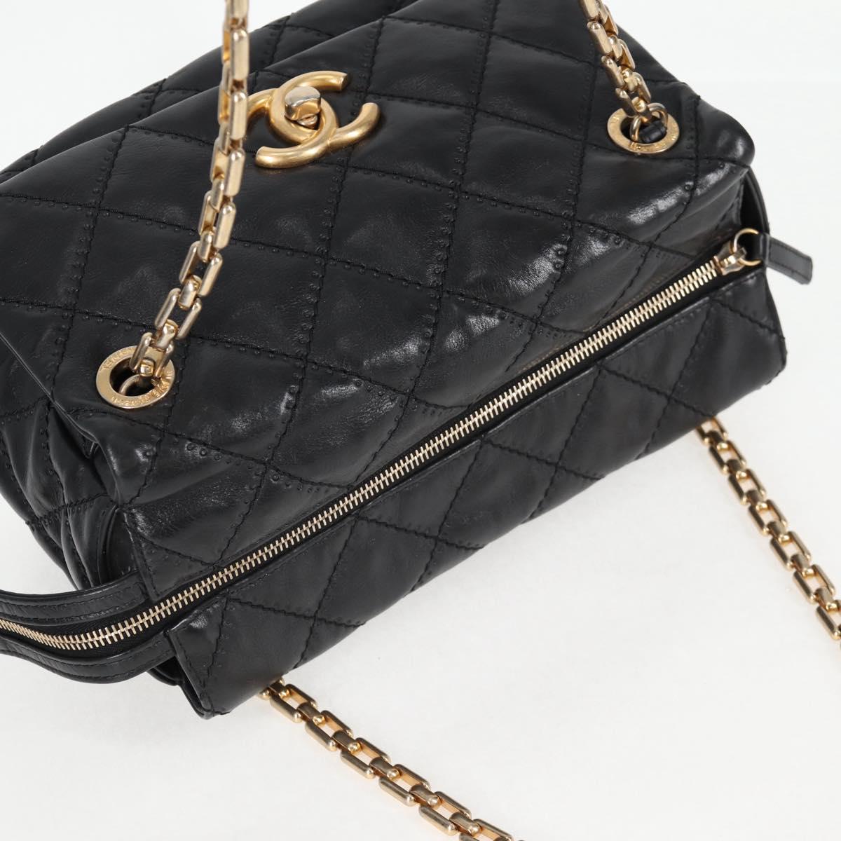 Chanel Matelasse Chain Shoulder Bag Lamb Skin Black Gold Cc