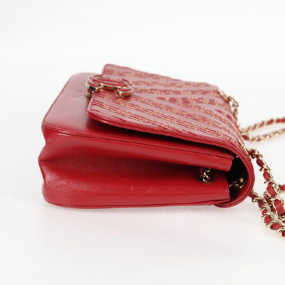 Chanel Chain V Stitch Shoulder Bag Lamb Skin Red Gold Cc