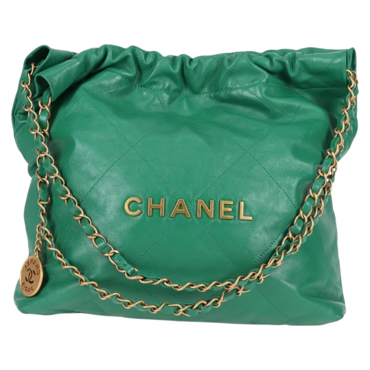 Chanel Chain Chanel 22 Shoulder Bag Lamb Skin Green Gold Cc