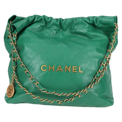 Chanel Chain Chanel 22 Shoulder Bag Lamb Skin Green Gold Cc
