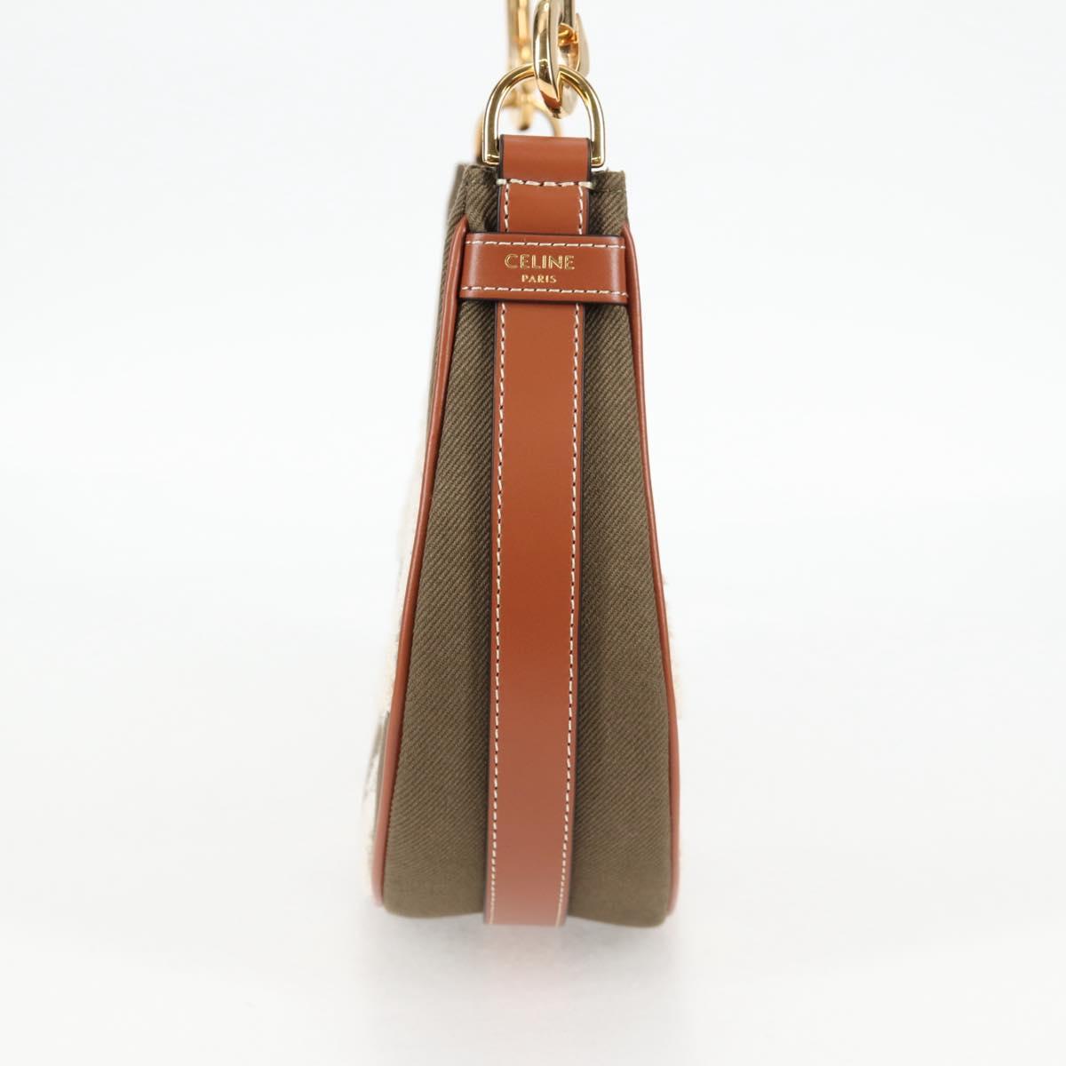 Celine Triomphe Ava Shoulder Bag Canvas Leather Pile Khaki Gold