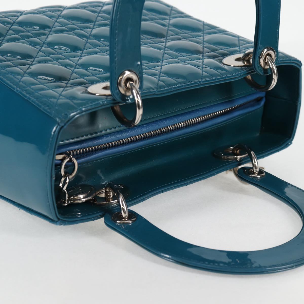 Christian Dior Lady Dior Canage Hand Bag Patent 2WAY Blue Silver