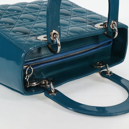 Christian Dior Lady Dior Canage Hand Bag Patent 2WAY Blue Silver