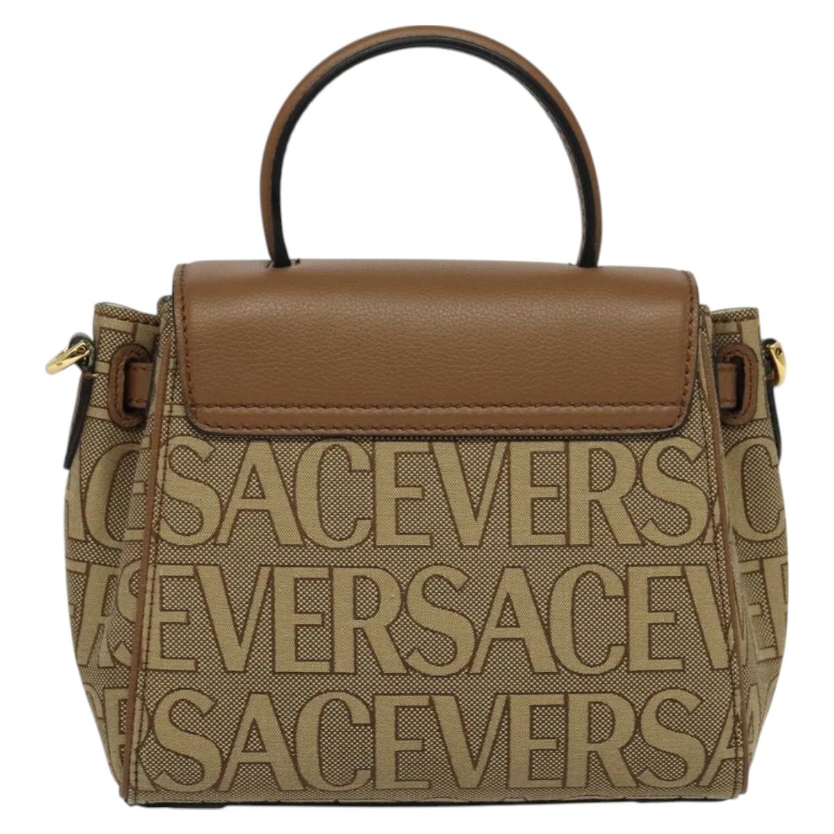 Versace Hand Bag Canvas Leather 3WAY Brown Gold