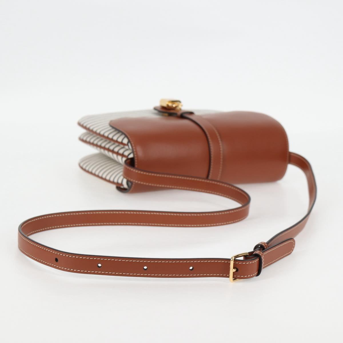 Celine Shoulder Bag Canvas Leather Brown Gold