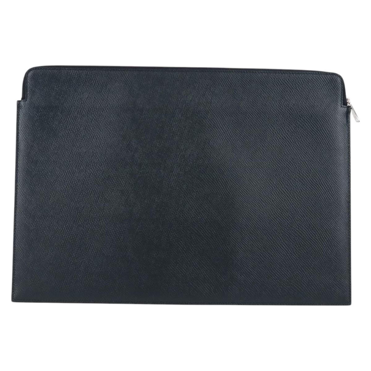 Celine Clutch Bag Leather Navy Silver 10b593-070