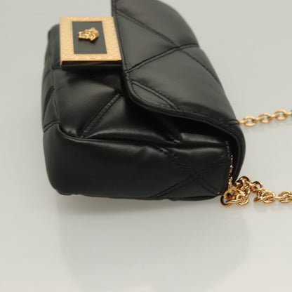 Versace Chain Shoulder Bag Leather Black Gold