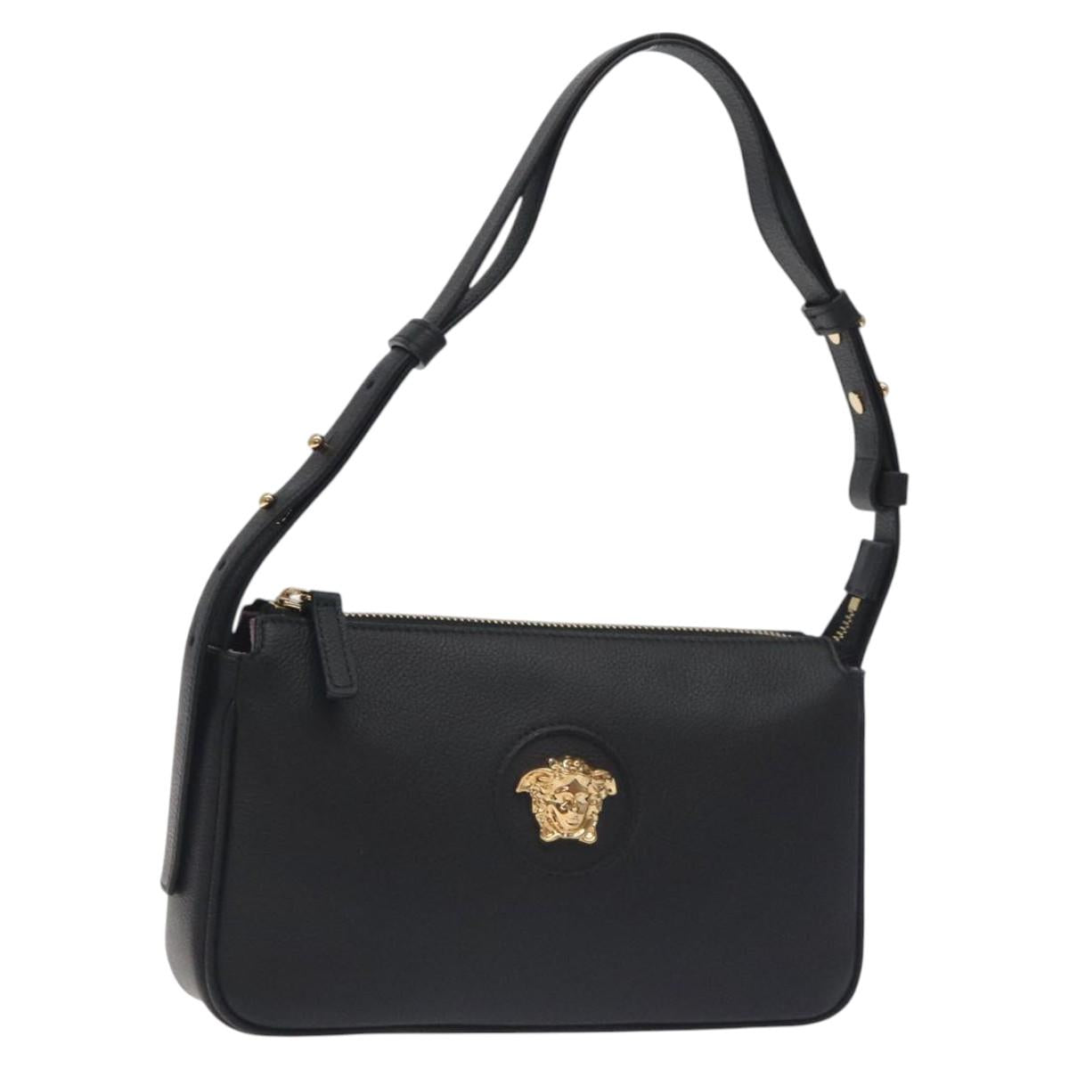 Versace Shoulder Bag Leather Black Gold