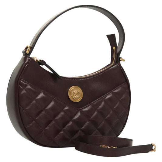 Versace Shoulder Bag Leather 2WAY Brown Gold