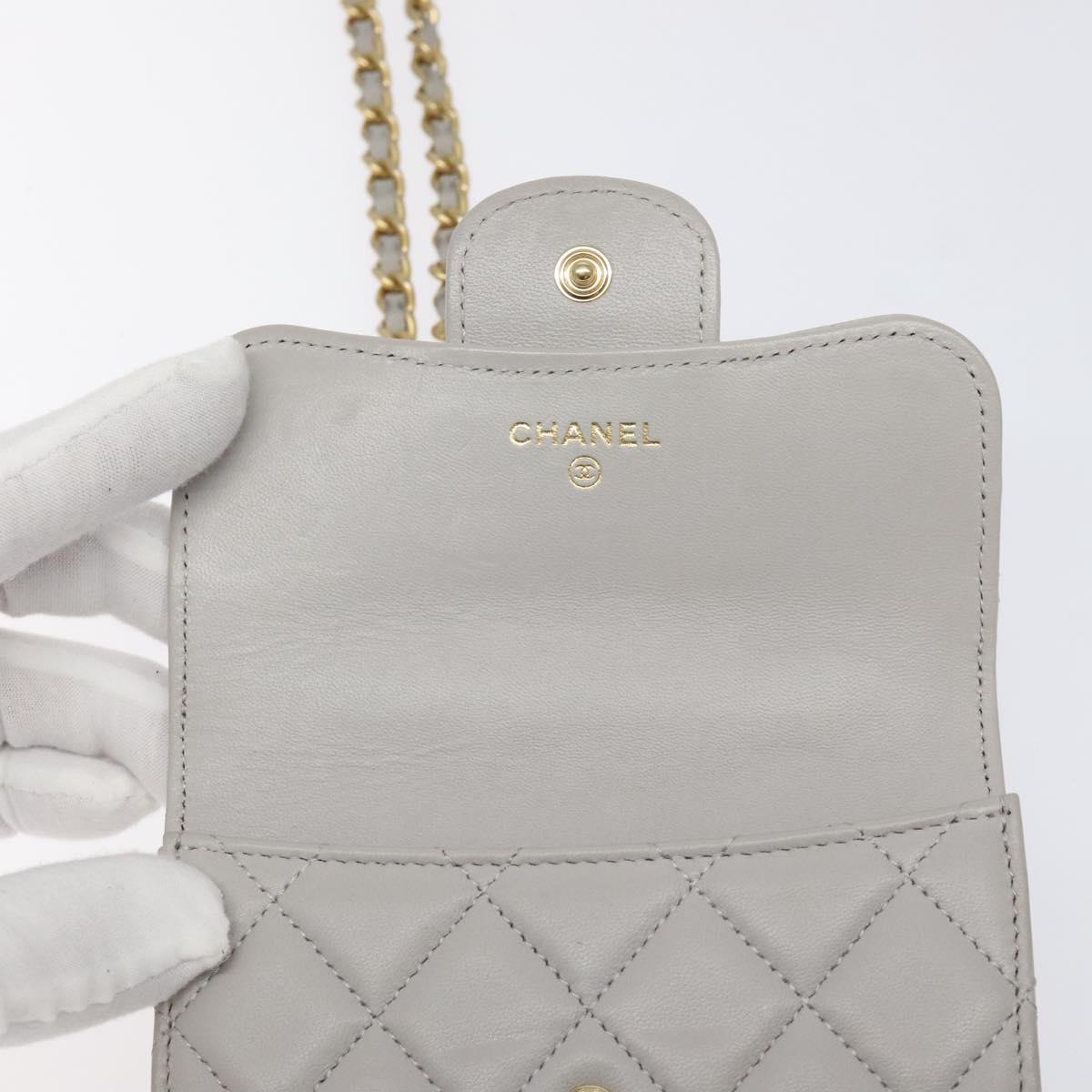 Chanel Matelasse Chain Wallet Shoulder Bag Lamb Skin Gray Gold Cc