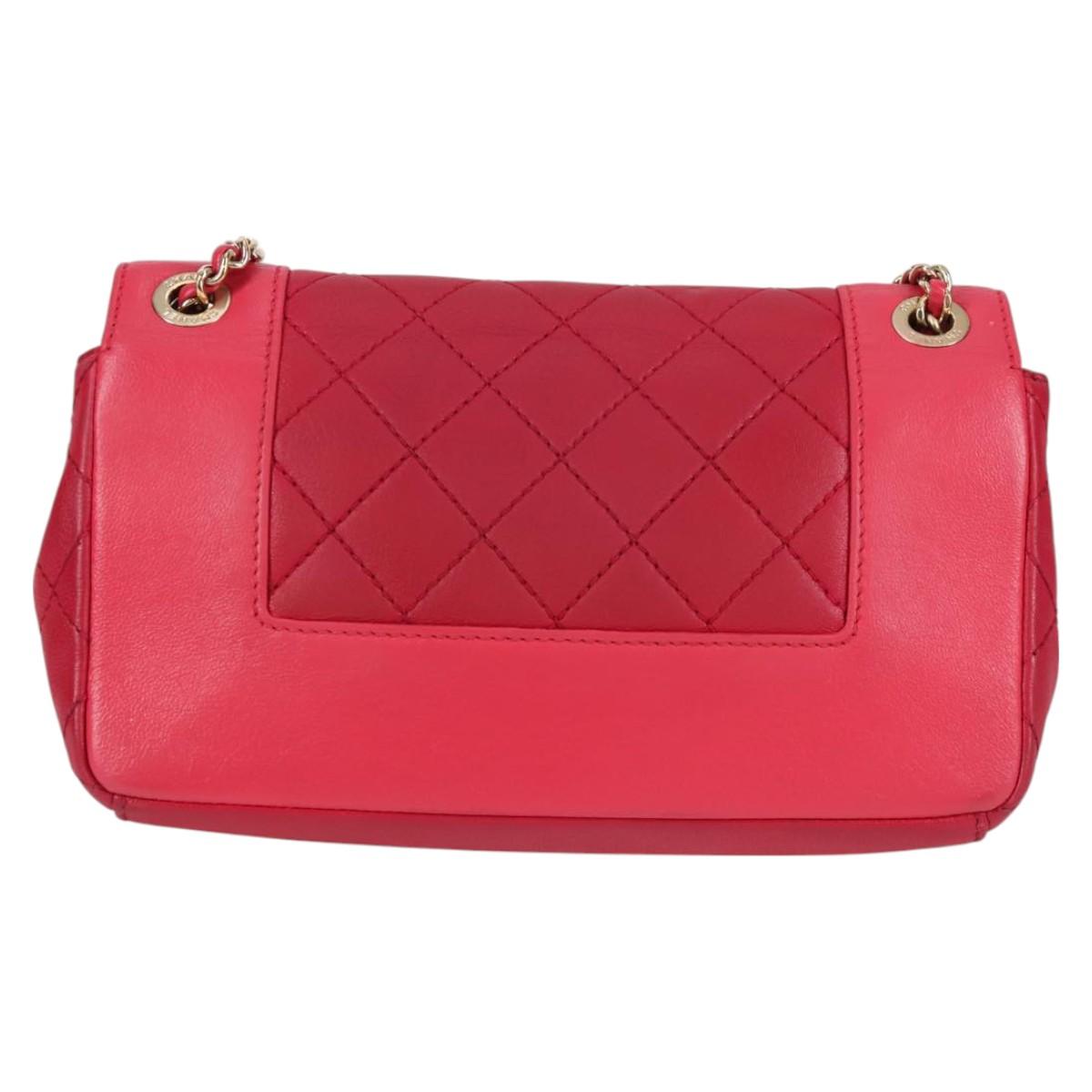 Chanel Matelasse Chain Shoulder Bag Leather Red Gold Cc