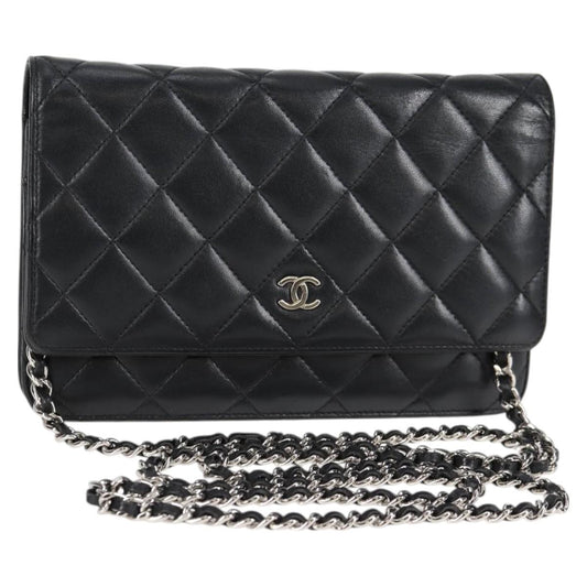 Chanel Matelasse Chain Wallet Lamb Skin Black Silver Cc