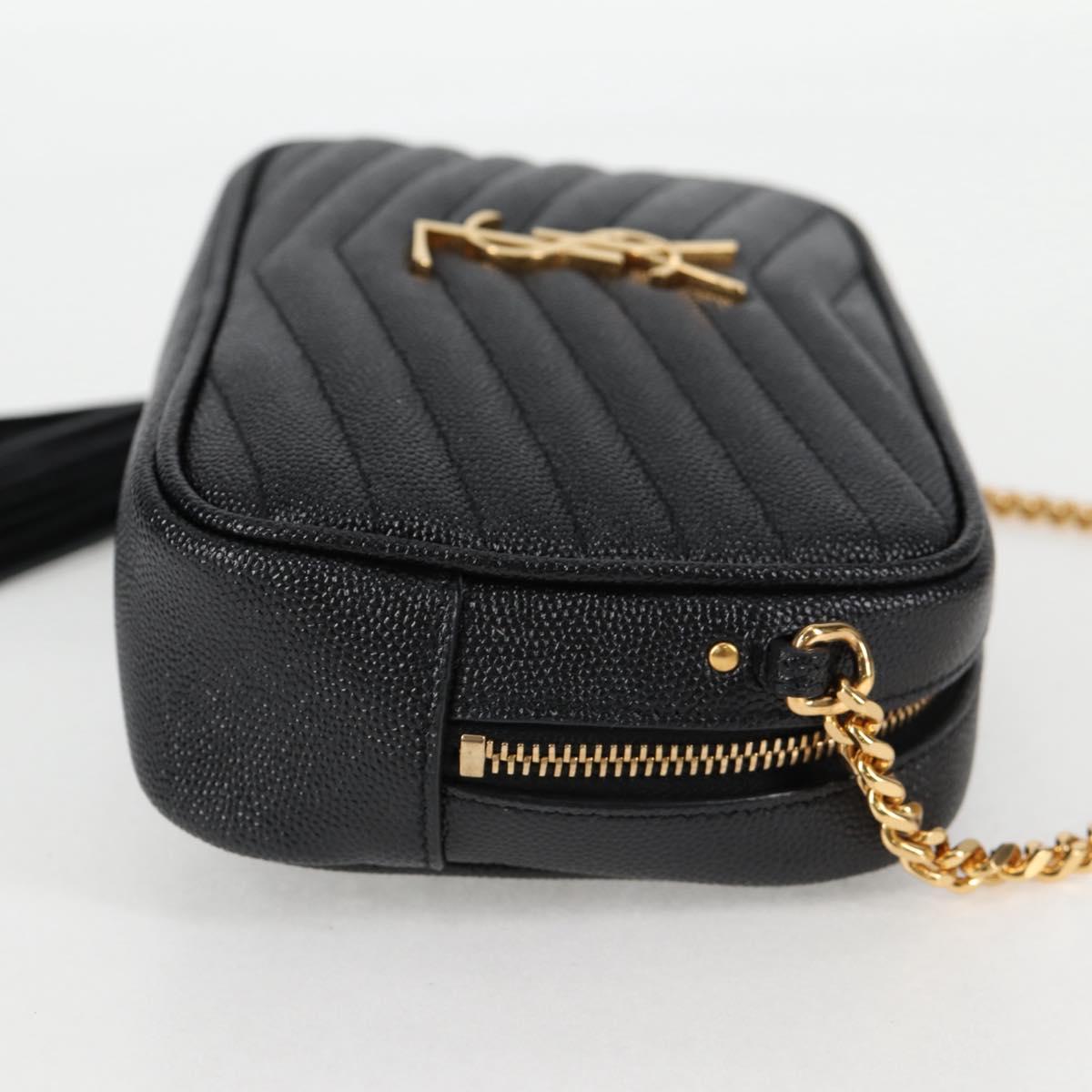 Saint Laurent Chain Lou Mini Shoulder Bag Leather Black Gold
