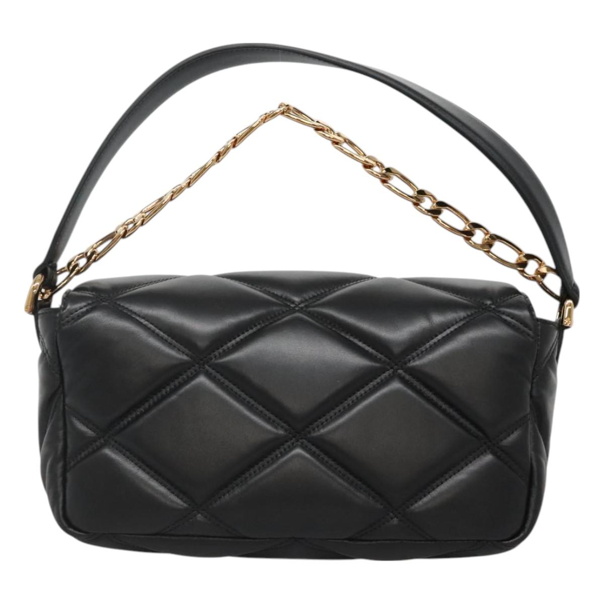 Versace Chain Hand Bag Leather 3WAY Black Gold