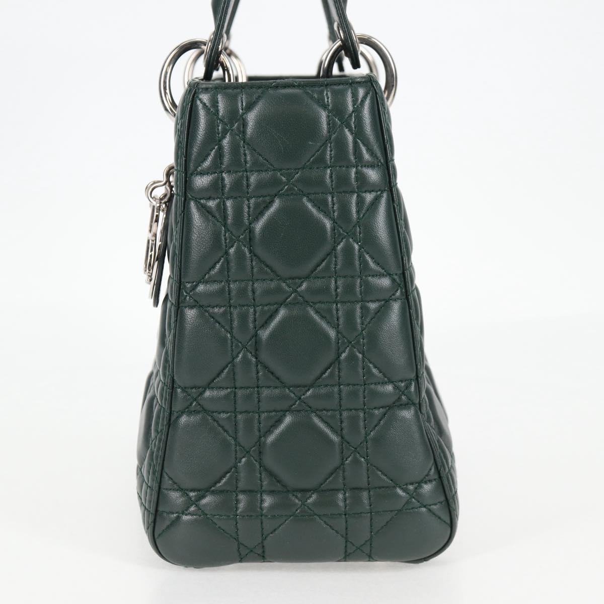Christian Dior Canage Lady Dior Hand Bag Lamb Skin 2WAY Green Gold