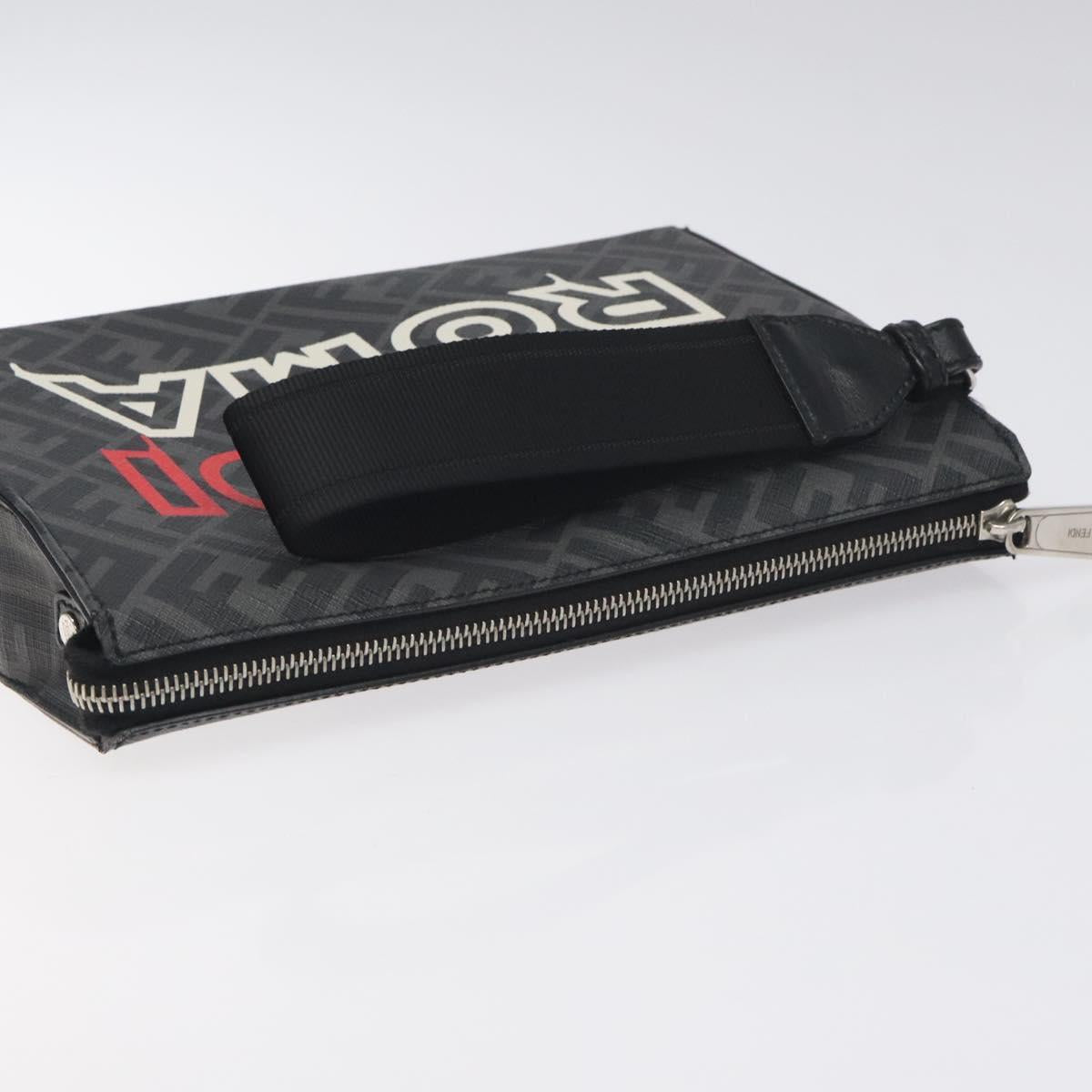 Fendi Zucca Canvas Clutch Bag Pvc Black Silver