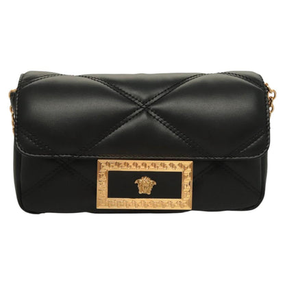Versace Chain Shoulder Bag Leather Black Gold