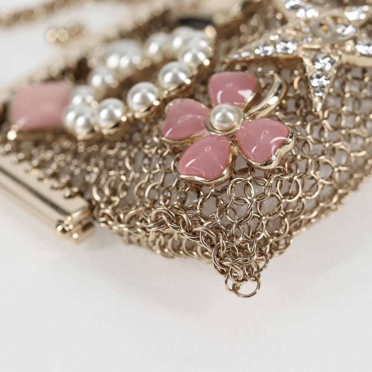Chanel Camellia Coco Mark Chain Pouch Metal Gold Ap2890 Cc