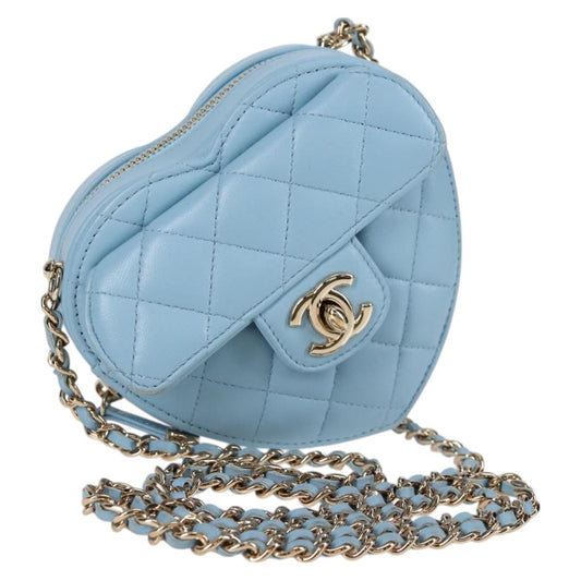 Chanel Matelasse Chain Shoulder Bag Lamb Skin Blue Gold Cc