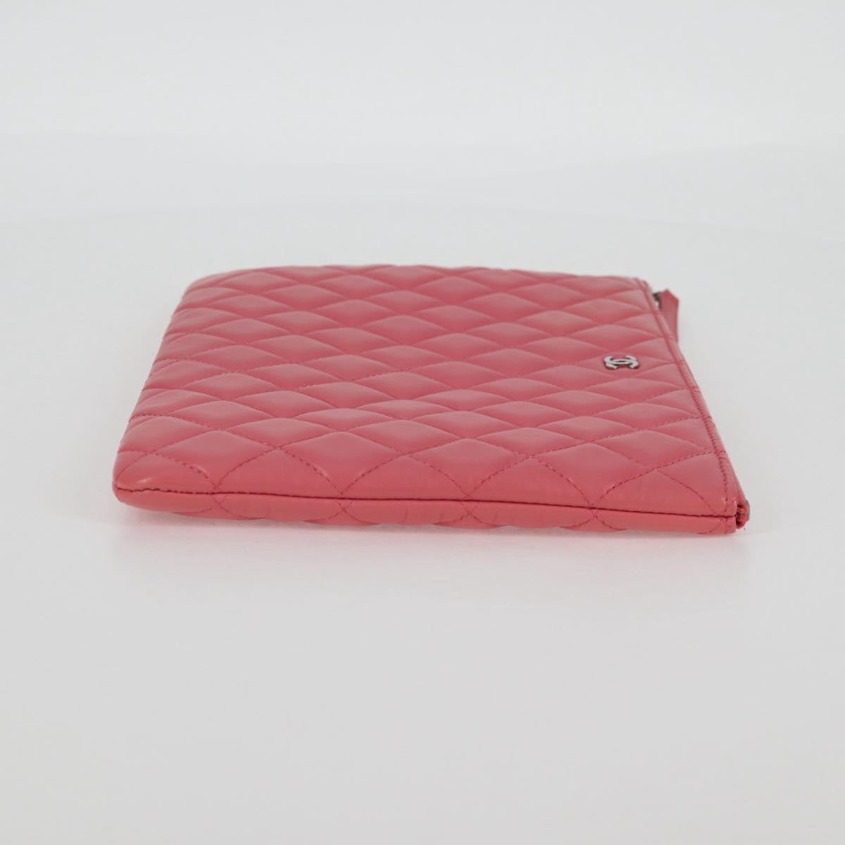 Chanel Matelasse Clutch Bag Lamb Skin Pink Silver Cc