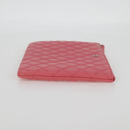 Chanel Matelasse Clutch Bag Lamb Skin Pink Silver Cc