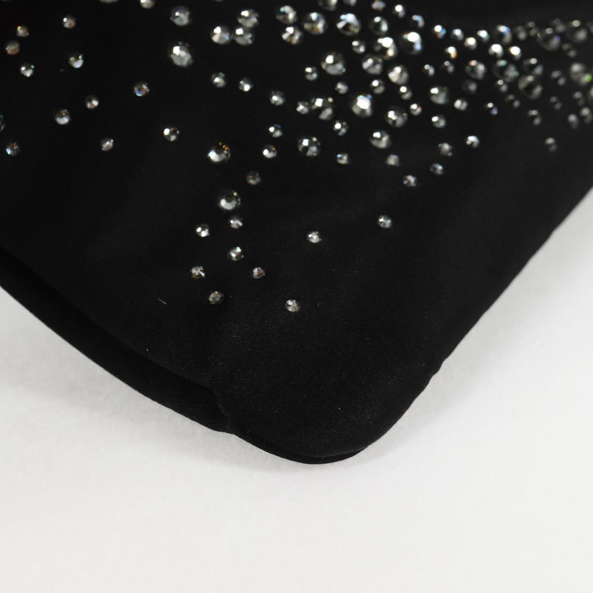 Chanel Camellia Rhinestone Chain Accessory Pouch Satin Black Cc