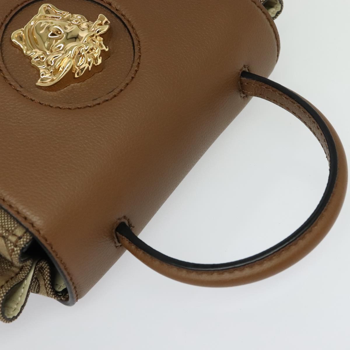 Versace Hand Bag Canvas Leather 3WAY Brown Gold