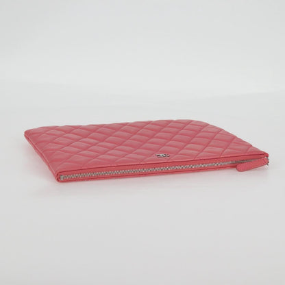 Chanel Matelasse Clutch Bag Lamb Skin Pink Silver Cc