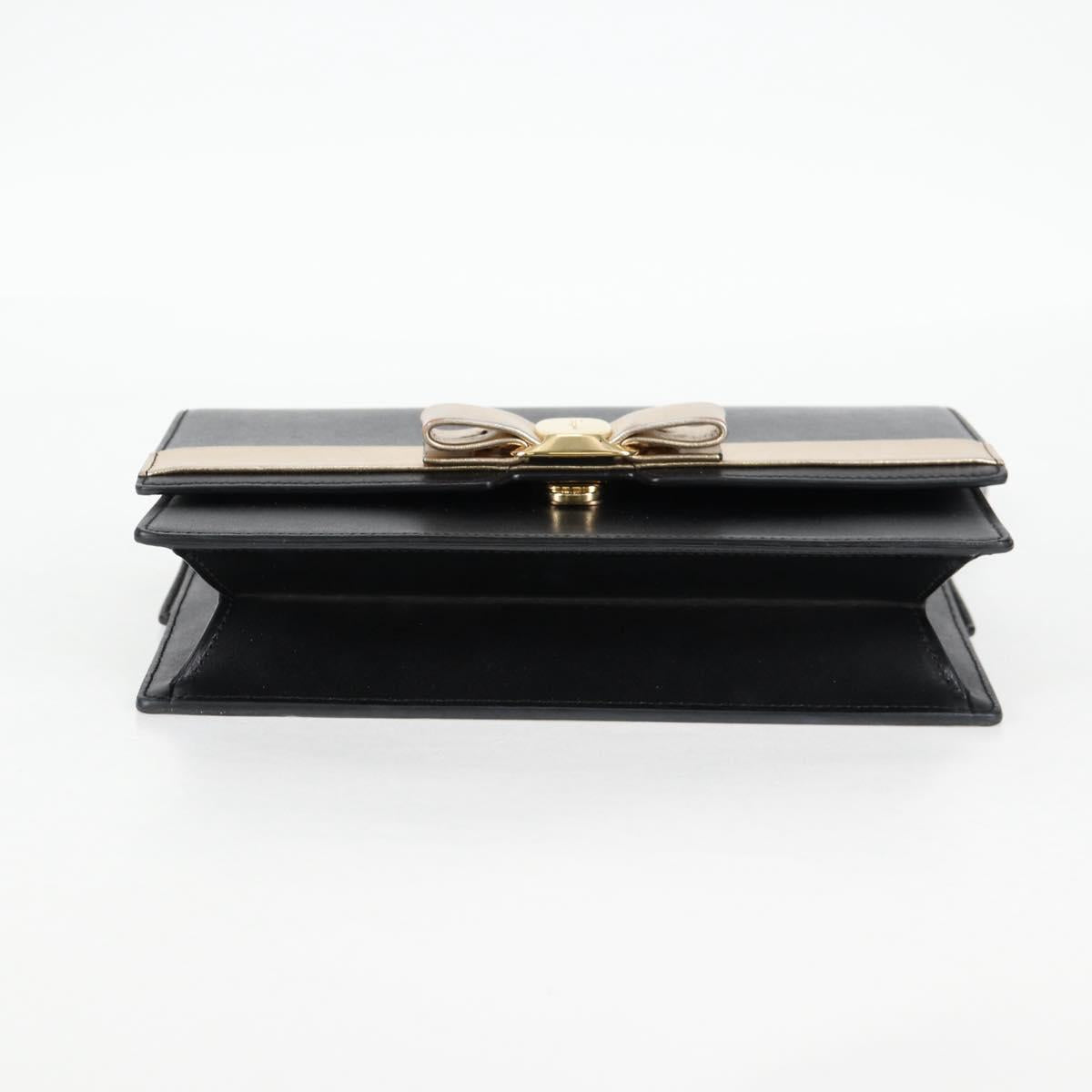 Salvatore Ferragamo Vala Chain Shoulder Bag Leather Black Gold