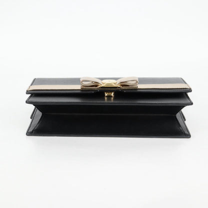 Salvatore Ferragamo Vala Chain Shoulder Bag Leather Black Gold