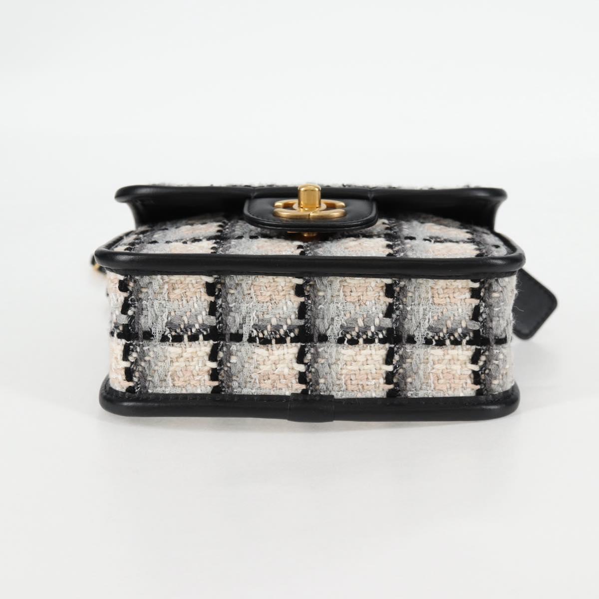 Chanel Matelasse Chain Hand Bag Tweed 2WAY White Gold Cc