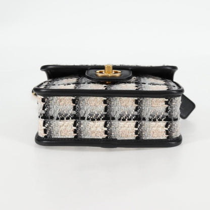 Chanel Matelasse Chain Hand Bag Tweed 2WAY White Gold Cc