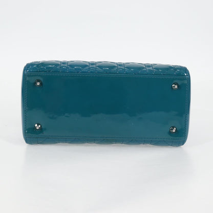 Christian Dior Lady Dior Canage Hand Bag Patent 2WAY Blue Silver
