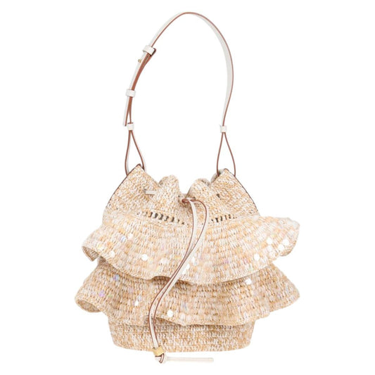 Loewe Sequin Balloon Shoulder Bag Raffia Beige Gold