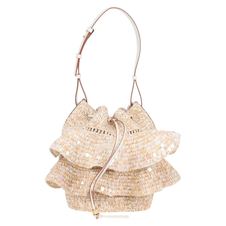 Loewe Sequin Balloon Shoulder Bag Raffia Beige Gold