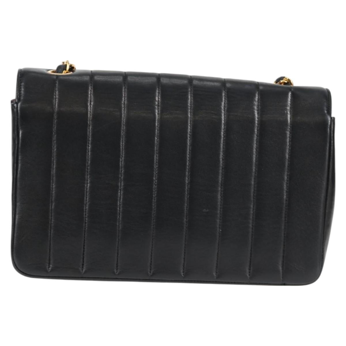Chanel Mademoiselle Chain Shoulder Bag Lamb Skin Black Gold Cc