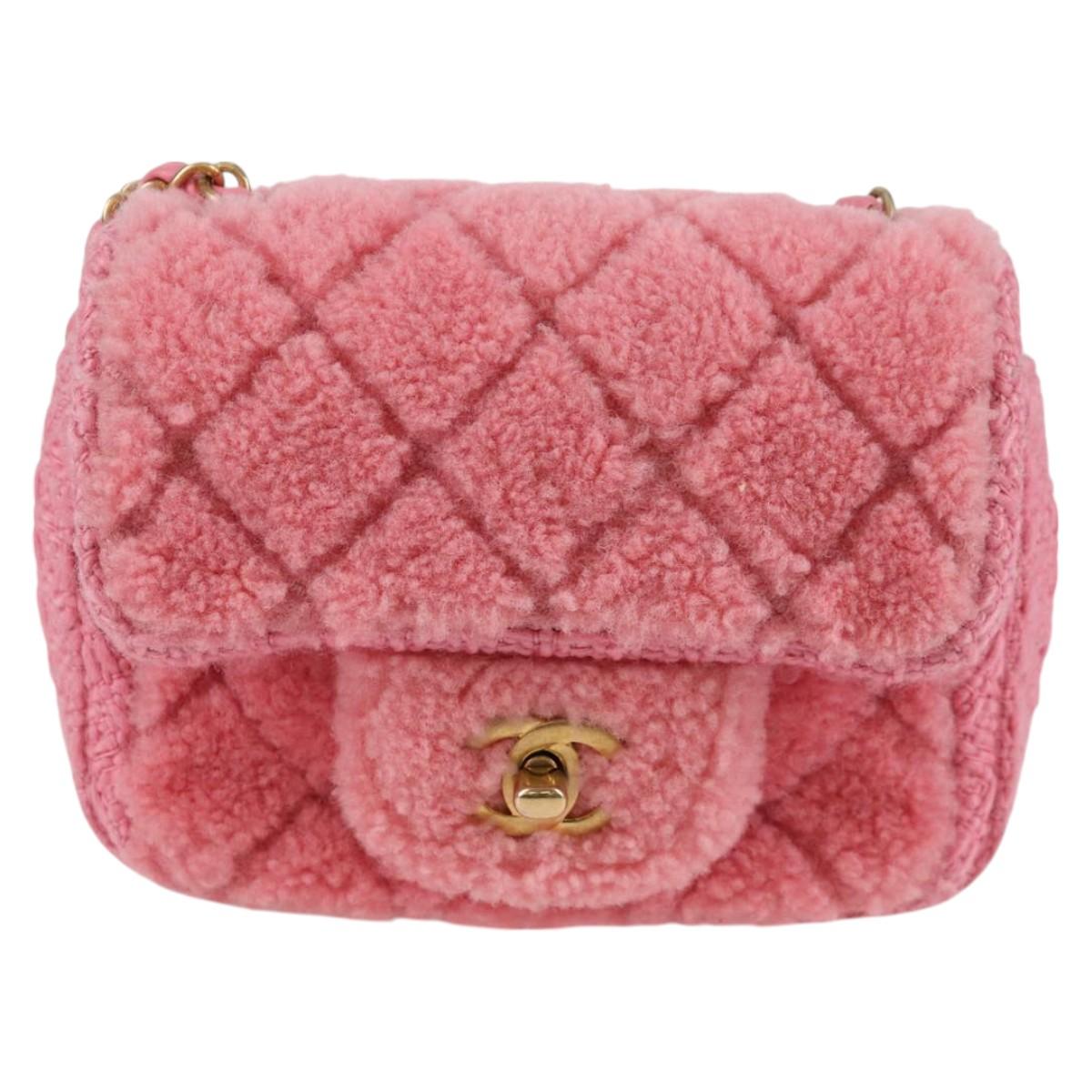 Chanel Matelasse Chain Shoulder Bag Wool Pink Gold Cc