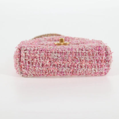 Chanel Chain Shoulder Bag Tweed Pink Gold Cc